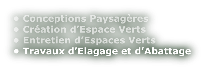 • Conceptions Paysagères • Création d’Espace Verts • Entretien d’Espaces Verts • Travaux d’Elagage et d’Abattage